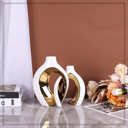 Vases design blanc doré