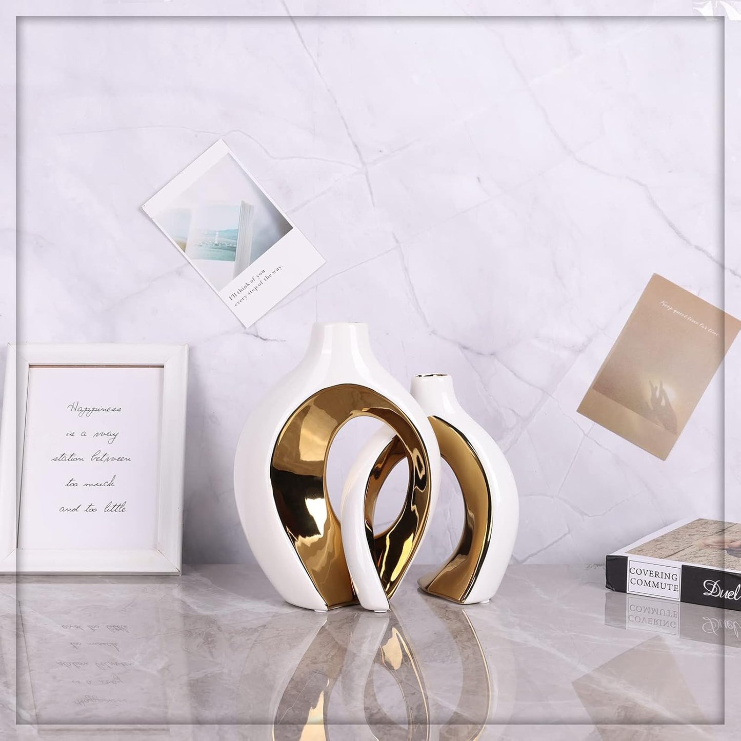 Vases design blanc doré