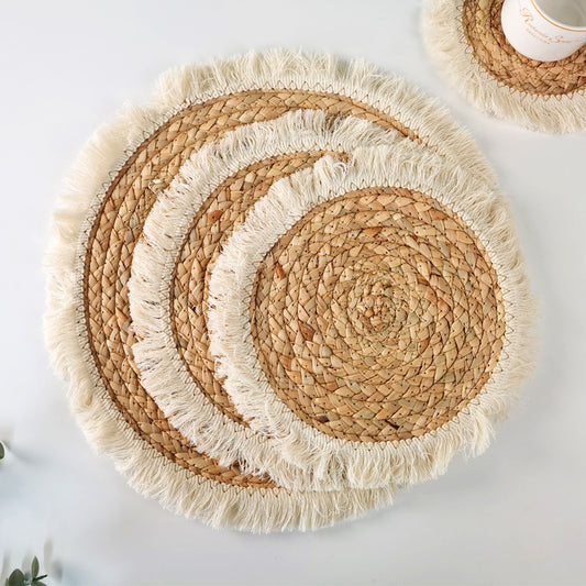 3 Sets de Table Ronds en Paille