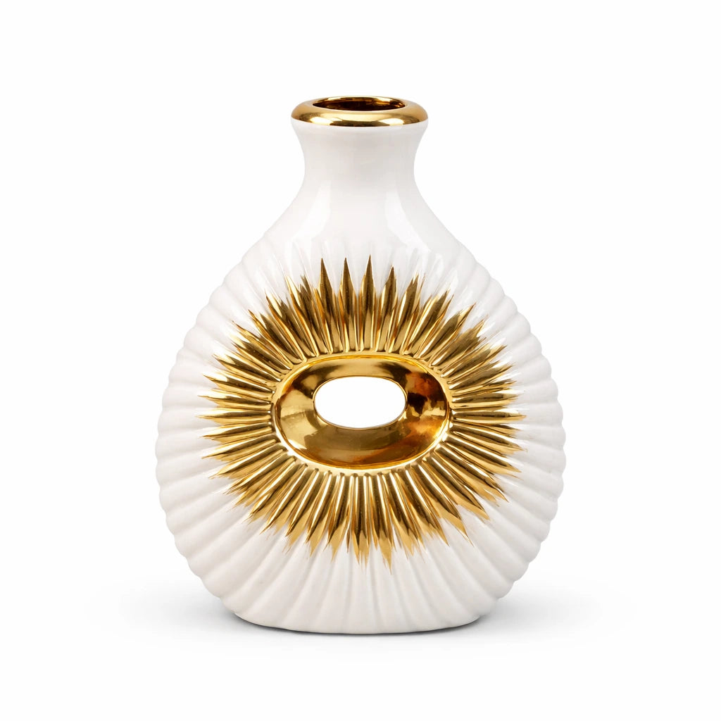 Vase décoratif blanc et or motif soleil
