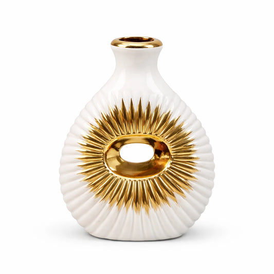 Vase décoratif blanc et or motif soleil